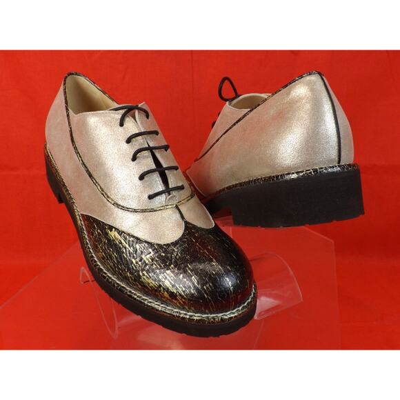 NIB CHANEL G31564 TWO TONE SHIMMER BLACK LEATHER CC LOGO LACE OXFORDS 40.5 $1K - Picture 2 of 12